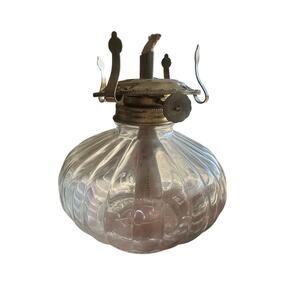 Vintage Golden Globe Glass Oil Lamp W/ Ribbed Design